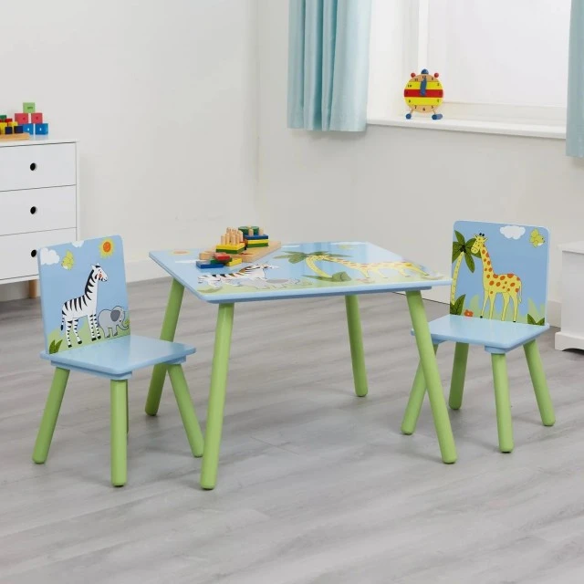 Παιδικό τραπέζι με καρεκλάκια GINGER HOME για ζωγραφική, παιχνίδι, φαγητό, ξύλινο, παιδικό δωμάτιο SAFARI