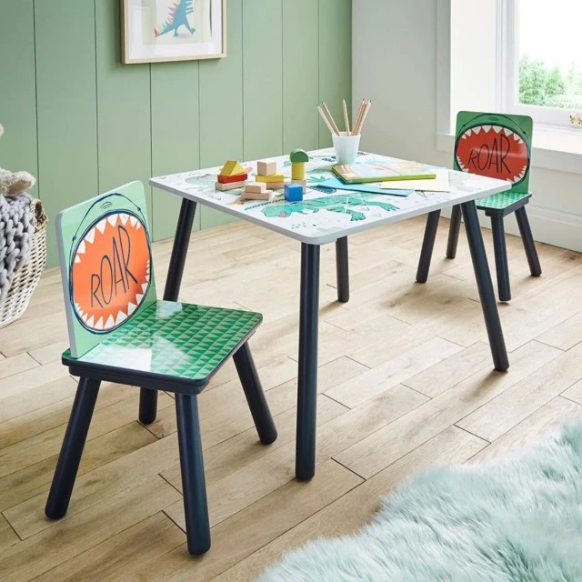 Παιδικό τραπέζι με καρεκλάκια GINGER HOME για ζωγραφική, παιχνίδι, φαγητό, ξύλινο, DINOSAUR