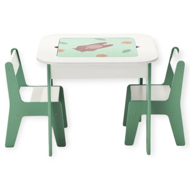 Παιδικό τραπεζάκι με καρεκλάκια 4 σε 1 GINGER HOME, 2 επιφάνειες, πίνακας και επιφάνεια για τουβλάκια LEGO, Forest