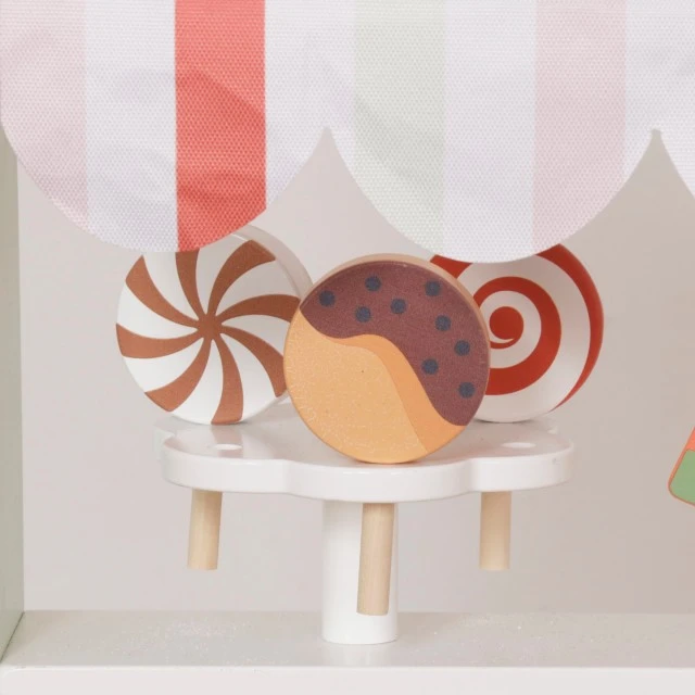 Παιδική Ξύλινη Βάση Παγωτού GINGER HOME, Κατάστημα με Ρόδες, MDF, 44/57x28x95,5 εκ., Παιχνίδι Montessori