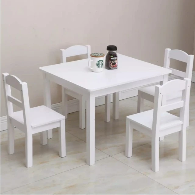 Παιδικό Σετ Τραπεζιού με 4 Καρέκλες GINGER HOME, Ξύλο, Λευκό, 66x56x48 εκ.