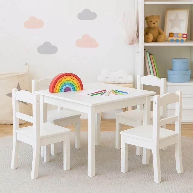Παιδικό Σετ Τραπεζιού με 4 Καρέκλες GINGER HOME, Ξύλο, Λευκό, 66x56x48 εκ.