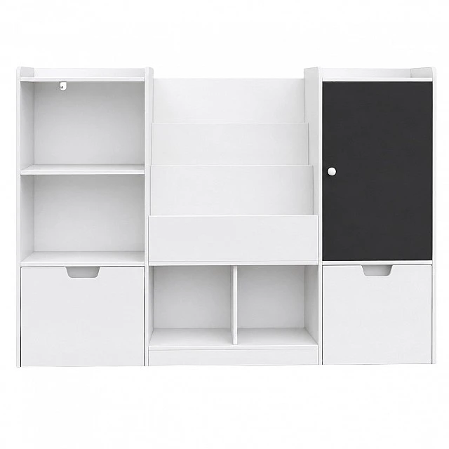 GINGER HOME Παιδικός Οργανωτής Παιχνιδιών με Μαυροπίνακα, Ράφι, 2 Συρτάρια και 6 Διαμερίσματα, Μασίφ Ξύλο και MDF, 140x51x80 εκ.