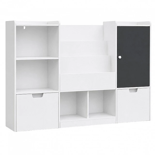 GINGER HOME Παιδικός Οργανωτής Παιχνιδιών με Μαυροπίνακα, Ράφι, 2 Συρτάρια και 6 Διαμερίσματα, Μασίφ Ξύλο και MDF, 140x51x80 εκ.