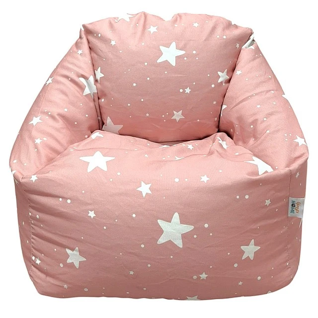 Παιδική πολυθρόνα-πουφ GINGER HOME Little Stars, 100% βαμβάκι, ροζ Barbaron με αστέρια, 55x44x55 εκ.