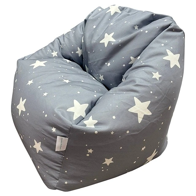 Παιδική πολυθρόνα-πουφ GINGER HOME Little Stars, 100% βαμβάκι, γκρι Barbaron με αστέρια, 55x44x55 εκ.