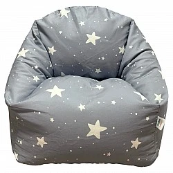 Παιδική πολυθρόνα-πουφ GINGER HOME Little Stars, 100% βαμβάκι, γκρι Barbaron με αστέρια, 55x44x55 εκ.