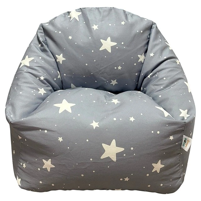 Παιδική πολυθρόνα-πουφ GINGER HOME Little Stars, 100% βαμβάκι, γκρι Barbaron με αστέρια, 55x44x55 εκ.