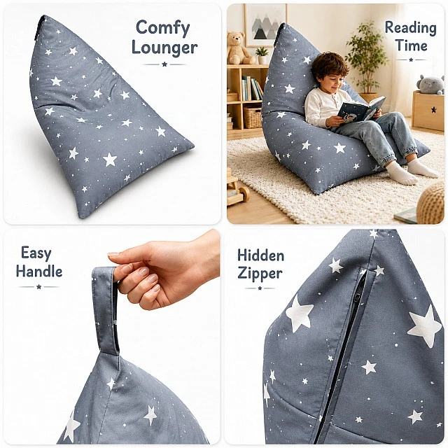 Παιδική Ξαπλώστρα Πουφ GINGER HOME Little Stars, 100% Βαμβάκι, Γκρι Barbaron με Αστέρια, 127x81x76 εκ.