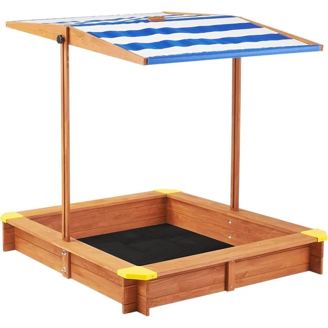 Παιδικό sandbox από ξύλο 118x118x118 cm, με ρυθμιζόμενο, αδιάβροχο κάλυμμα κουβούκλιο-αντι-UV