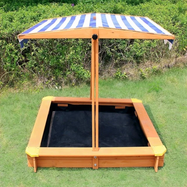 Παιδικό sandbox από ξύλο 118x118x118 cm, με ρυθμιζόμενο, αδιάβροχο κάλυμμα κουβούκλιο-αντι-UV