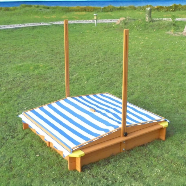 Παιδικό sandbox από ξύλο 118x118x118 cm, με ρυθμιζόμενο, αδιάβροχο κάλυμμα κουβούκλιο-αντι-UV