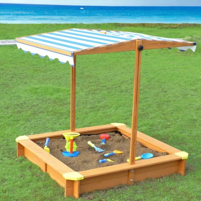 Παιδικό sandbox από ξύλο 118x118x118 cm, με ρυθμιζόμενο, αδιάβροχο κάλυμμα κουβούκλιο-αντι-UV