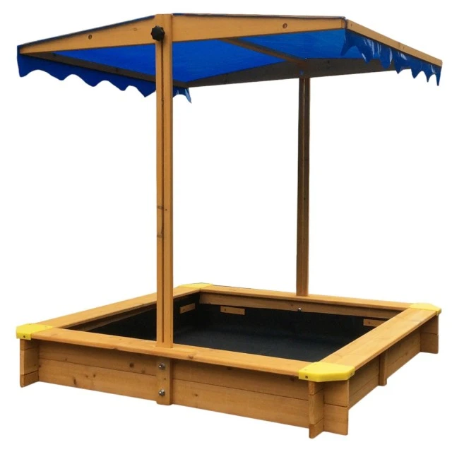 Παιδικό sandbox από ξύλο 117x117 cm, με ρυθμιζόμενο, αδιάβροχο κάλυμμα θόλου anti-UV 30