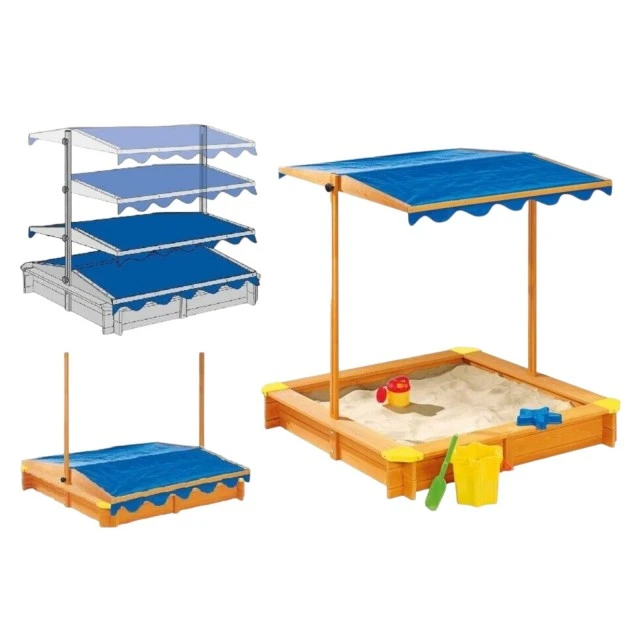 Παιδικό sandbox από ξύλο 117x117 cm, με ρυθμιζόμενο, αδιάβροχο κάλυμμα θόλου anti-UV 30
