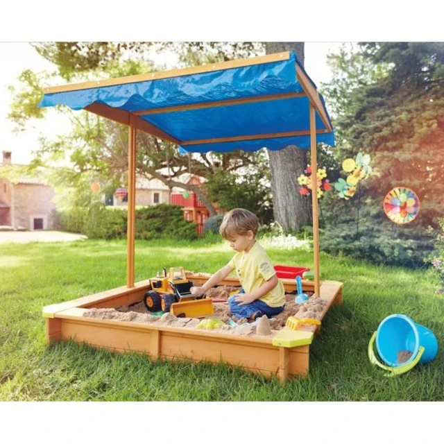 Παιδικό sandbox από ξύλο 117x117 cm, με ρυθμιζόμενο, αδιάβροχο κάλυμμα θόλου anti-UV 30