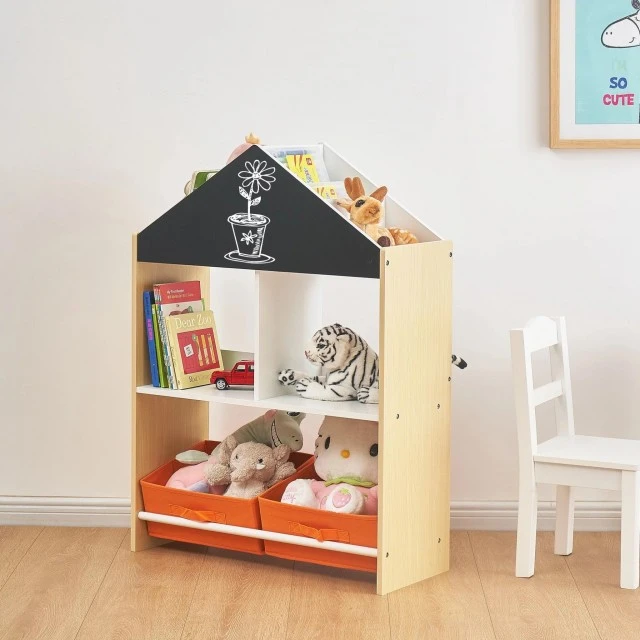 Παιδικό ντουλάπι GINGER HOME, Ράφι για παιχνίδια και βιβλία με μαύρη σανίδα γραφής, σπίτι, ξύλο