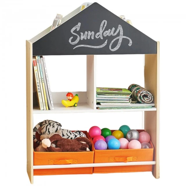 Παιδικό ντουλάπι GINGER HOME, Ράφι για παιχνίδια και βιβλία με μαύρη σανίδα γραφής, σπίτι, ξύλο