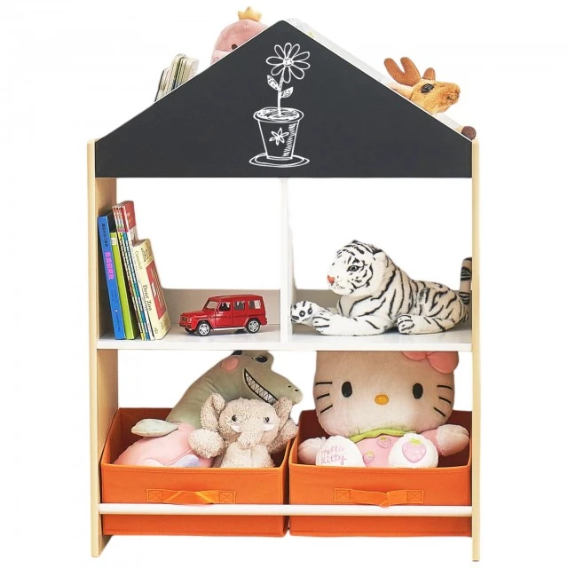 Παιδικό ντουλάπι GINGER HOME, Ράφι για παιχνίδια και βιβλία με μαύρη σανίδα γραφής, σπίτι, ξύλο