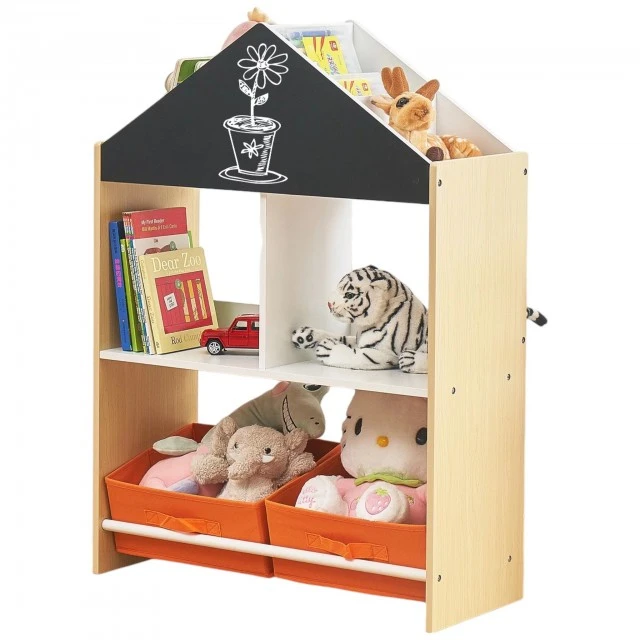 Παιδικό ντουλάπι GINGER HOME, Ράφι για παιχνίδια και βιβλία με μαύρη σανίδα γραφής, σπίτι, ξύλο