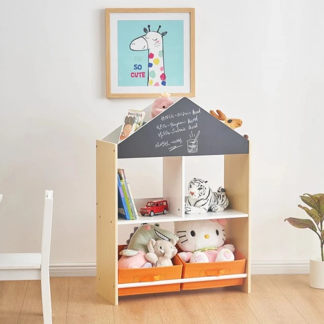 Παιδικό ντουλάπι GINGER HOME, Ράφι για παιχνίδια και βιβλία με μαύρη σανίδα γραφής, σπίτι, ξύλο