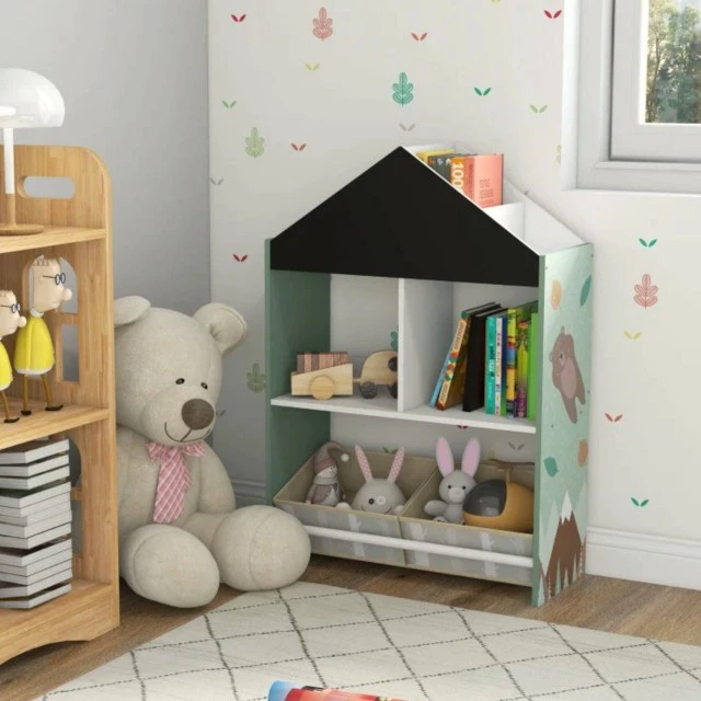 Παιδική ντουλάπα GINGER HOME, ραφιέρα για παιχνίδια και βιβλία με Αρκουδάκι, πίνακας γραφής, σπιτάκι FOREST