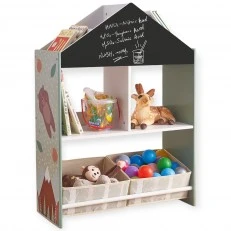 Παιδική ντουλάπα GINGER HOME, ραφιέρα για παιχνίδια και βιβλία με Αρκουδάκι, πίνακας γραφής, σπιτάκι FOREST
