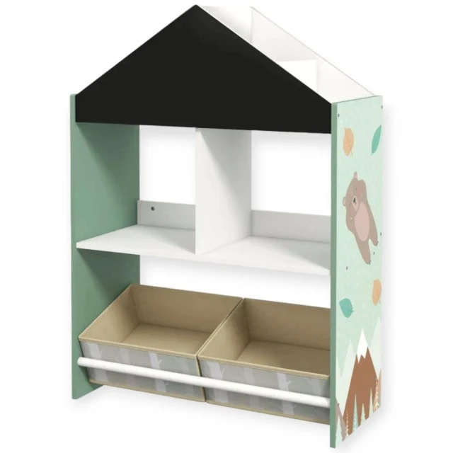 Παιδική ντουλάπα GINGER HOME, ραφιέρα για παιχνίδια και βιβλία με Αρκουδάκι, πίνακας γραφής, σπιτάκι FOREST