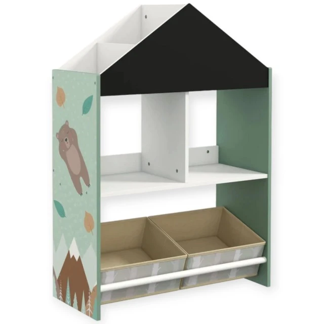 Παιδική ντουλάπα GINGER HOME, ραφιέρα για παιχνίδια και βιβλία με Αρκουδάκι, πίνακας γραφής, σπιτάκι FOREST