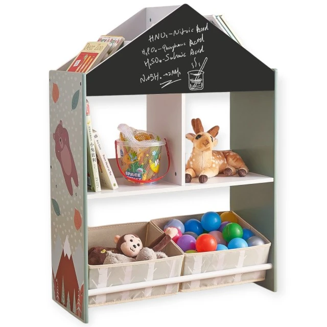 Παιδική ντουλάπα GINGER HOME, ραφιέρα για παιχνίδια και βιβλία με Αρκουδάκι, πίνακας γραφής, σπιτάκι FOREST