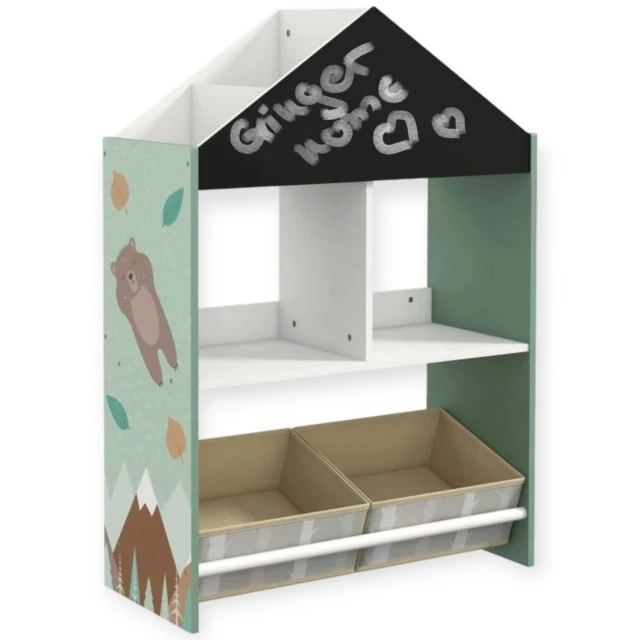 Παιδική ντουλάπα GINGER HOME, ραφιέρα για παιχνίδια και βιβλία με Αρκουδάκι, πίνακας γραφής, σπιτάκι FOREST