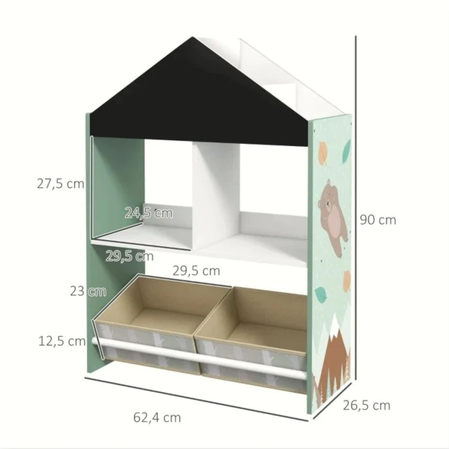 Παιδική ντουλάπα GINGER HOME, ραφιέρα για παιχνίδια και βιβλία με Αρκουδάκι, πίνακας γραφής, σπιτάκι FOREST