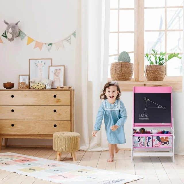 Παιδικό Σχέδιο Καβαλέτο GINGER HOME 3 σε 1 - Μαύρος πίνακας, Λευκός πίνακας, Ρολό από χαρτί, SUPER GIRL