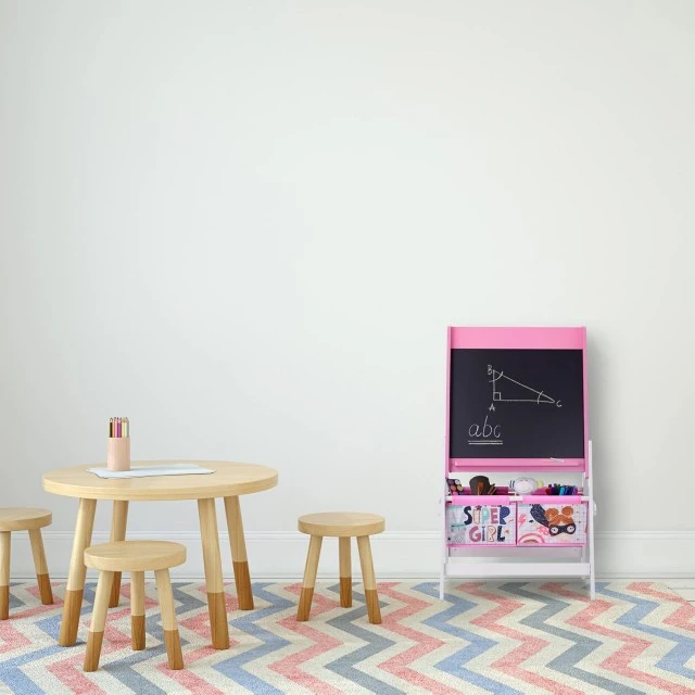 Παιδικό Σχέδιο Καβαλέτο GINGER HOME 3 σε 1 - Μαύρος πίνακας, Λευκός πίνακας, Ρολό από χαρτί, SUPER GIRL