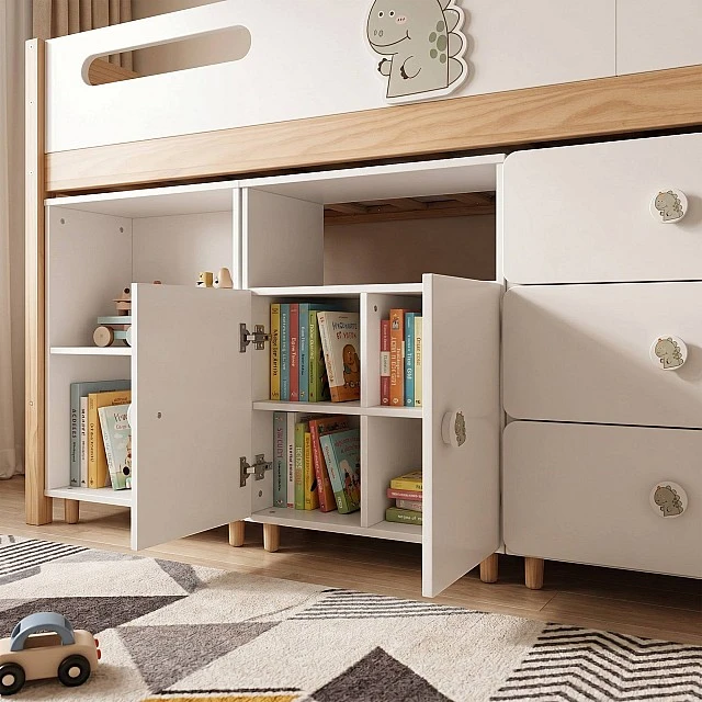 Παιδική Τρίφυλλη Ντουλάπα GINGER HOME DINO, με Ράφια, Μοχλό Κρεμάστρας και 6 Πόρτες, Λευκό, Πράσινο και Φυσικό Ξύλο, 120x60x180 εκ.