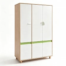 Παιδική Τρίφυλλη Ντουλάπα GINGER HOME DINO, με Ράφια, Μοχλό Κρεμάστρας και 6 Πόρτες, Λευκό, Πράσινο και Φυσικό Ξύλο, 120x60x180 εκ.