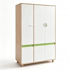 Παιδική Τρίφυλλη Ντουλάπα GINGER HOME DINO, με Ράφια, Μοχλό Κρεμάστρας και 6 Πόρτες, Λευκό, Πράσινο και Φυσικό Ξύλο, 120x60x180 εκ.