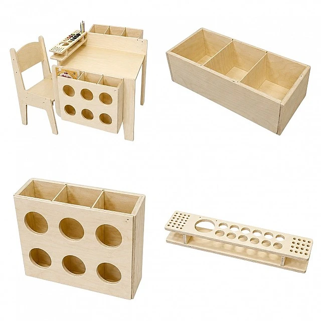GINGER HOME Παιδικό Ξύλινο Γραφείο με Ρυθμιζόμενη Καρέκλα και Οργανωτή, Τραπέζι Σχεδίου Montessori, Εκπαιδευτικό Σετ για Παιδιά, Φυσικό Ξύλο, 77x50x52 εκ.