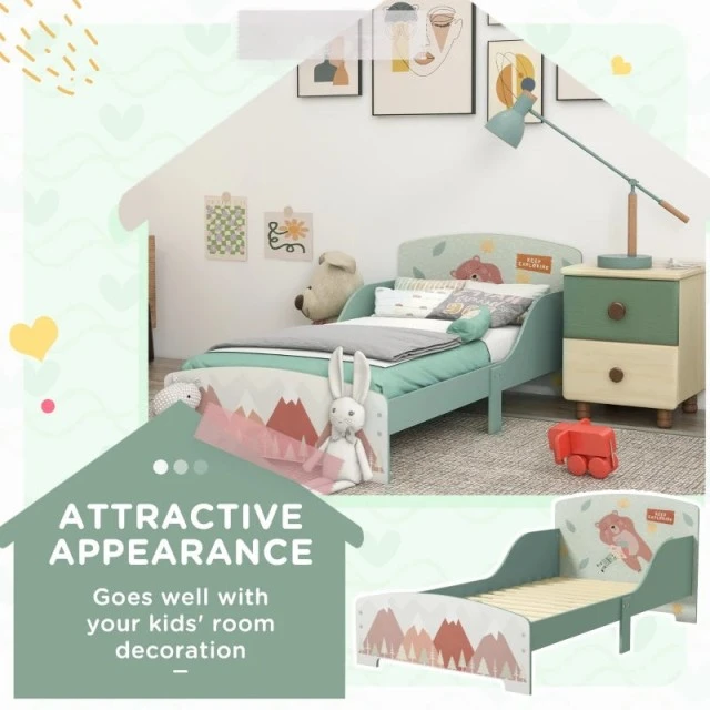 Παιδικό κρεβάτι GINGER HOME, προστασία από πτώση, ξύλινο, τελάρο 70 x 140 cm, FOREST