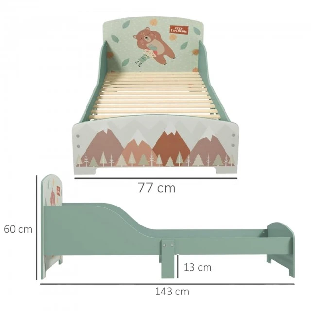 Παιδικό κρεβάτι GINGER HOME, προστασία από πτώση, ξύλινο, τελάρο 70 x 140 cm, FOREST