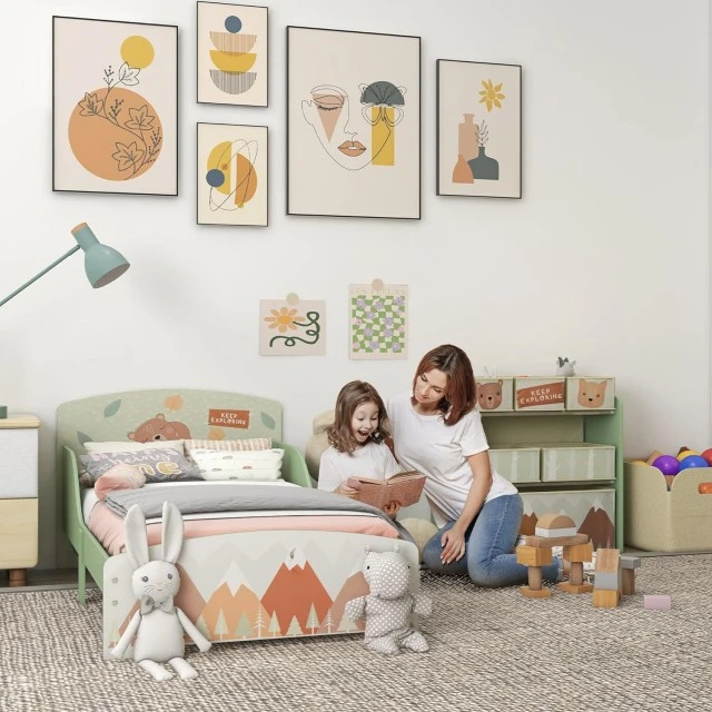Παιδικό κρεβάτι GINGER HOME, προστασία από πτώση, ξύλινο, τελάρο 70 x 140 cm, FOREST