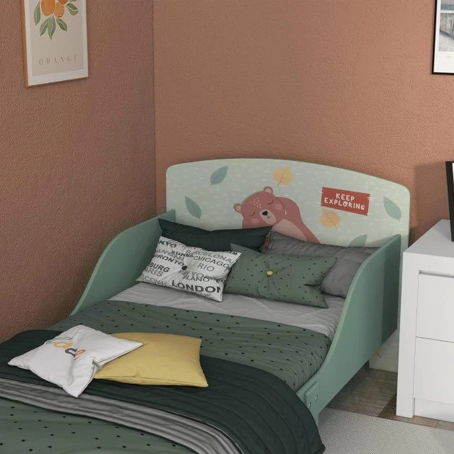 Παιδικό κρεβάτι GINGER HOME, προστασία από πτώση, ξύλινο, τελάρο 70 x 140 cm, FOREST