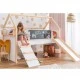 Детско Легло Къщичка GINGER HOME, Монтесори, Двуетажно, Пързалка, Черна Дъска, Подматрачна Рамка 90х200 см