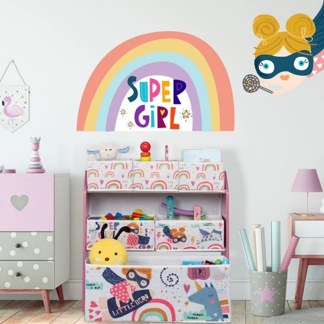 Σετ 2 αυτοκόλλητα SUPER GIRL για διακόσμηση παιδικού δωματίου, τοίχου, παραθύρου, επίπλων