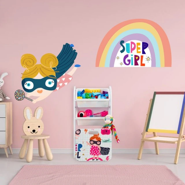 Σετ 2 αυτοκόλλητα SUPER GIRL για διακόσμηση παιδικού δωματίου, τοίχου, παραθύρου, επίπλων