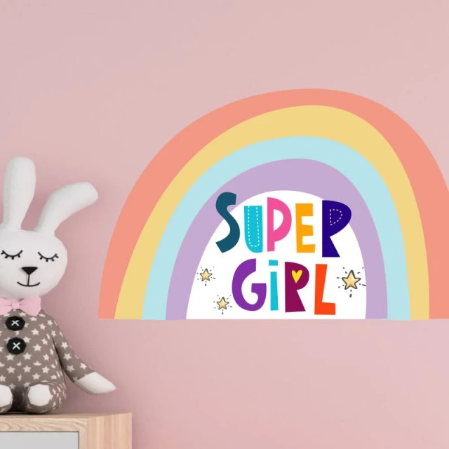 Σετ 2 αυτοκόλλητα SUPER GIRL για διακόσμηση παιδικού δωματίου, τοίχου, παραθύρου, επίπλων