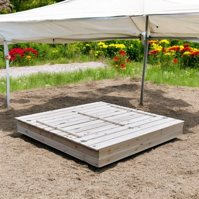Μεγάλο Παιδικό Sandbox με Πάγκους και Πτυσσόμενο Κάλυμμα GINGER HOME 157x157x21cm, Ξύλινο