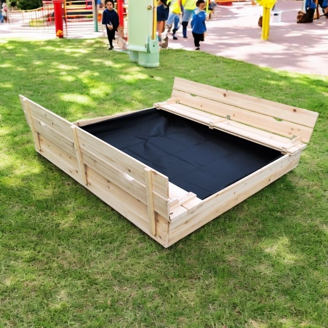 Μεγάλο Παιδικό Sandbox με Πάγκους και Πτυσσόμενο Κάλυμμα GINGER HOME 157x157x21cm, Ξύλινο