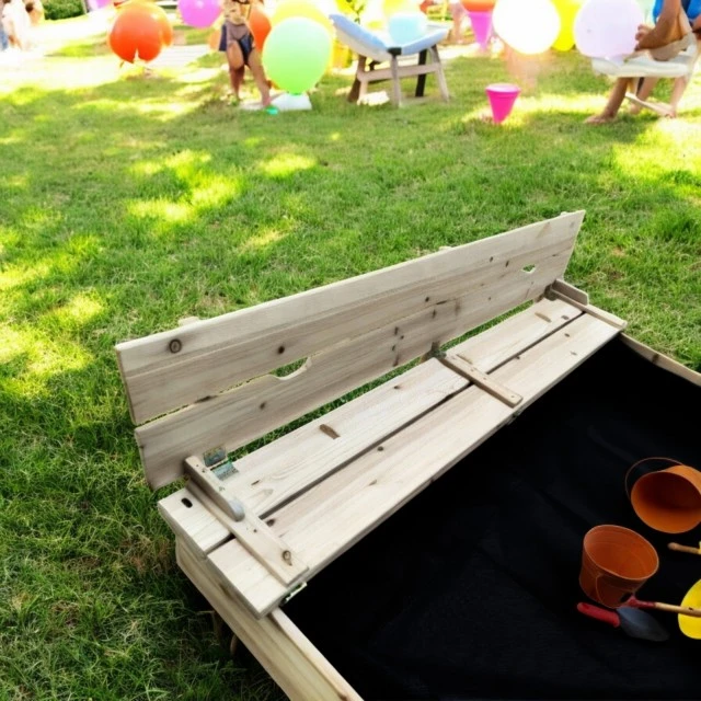 Μεγάλο Παιδικό Sandbox με Πάγκους και Πτυσσόμενο Κάλυμμα GINGER HOME 157x157x21cm, Ξύλινο