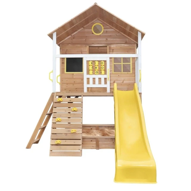 Παιδικό Σπίτι για Υπαίθριο Παιχνίδι, με Sandbox και τσουλήθρα, για Αυλή και Κήπο, Ξύλινο, 258x271,5x291 cm.